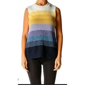 Womens Nine West Cotton Blend Ribbed Striped Sleeveless High Neck Sweater XL